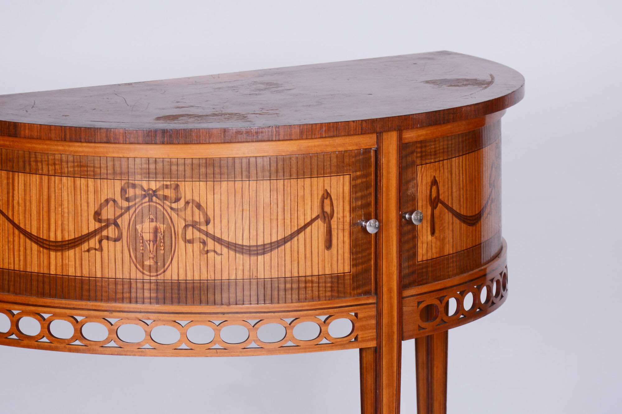 Restored Biedermeier Side Table, Walnut, Maple, Unique Marquetry, France, 1850s