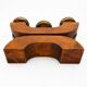 Vintage Art Deco Wooden Candle Holder Mid-Century Sculptural Brass Can