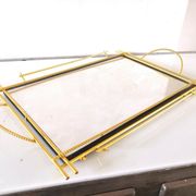Plateau miroir acier doré design années 50-60