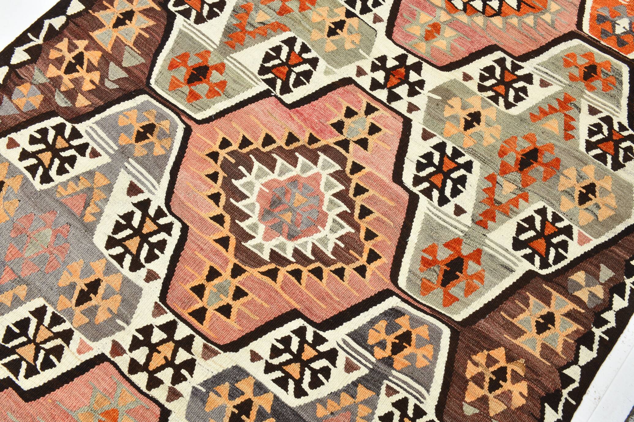 6x10 Kilim Grey & Brown Bohemian Area Kilim Rug, 171x306 Cm