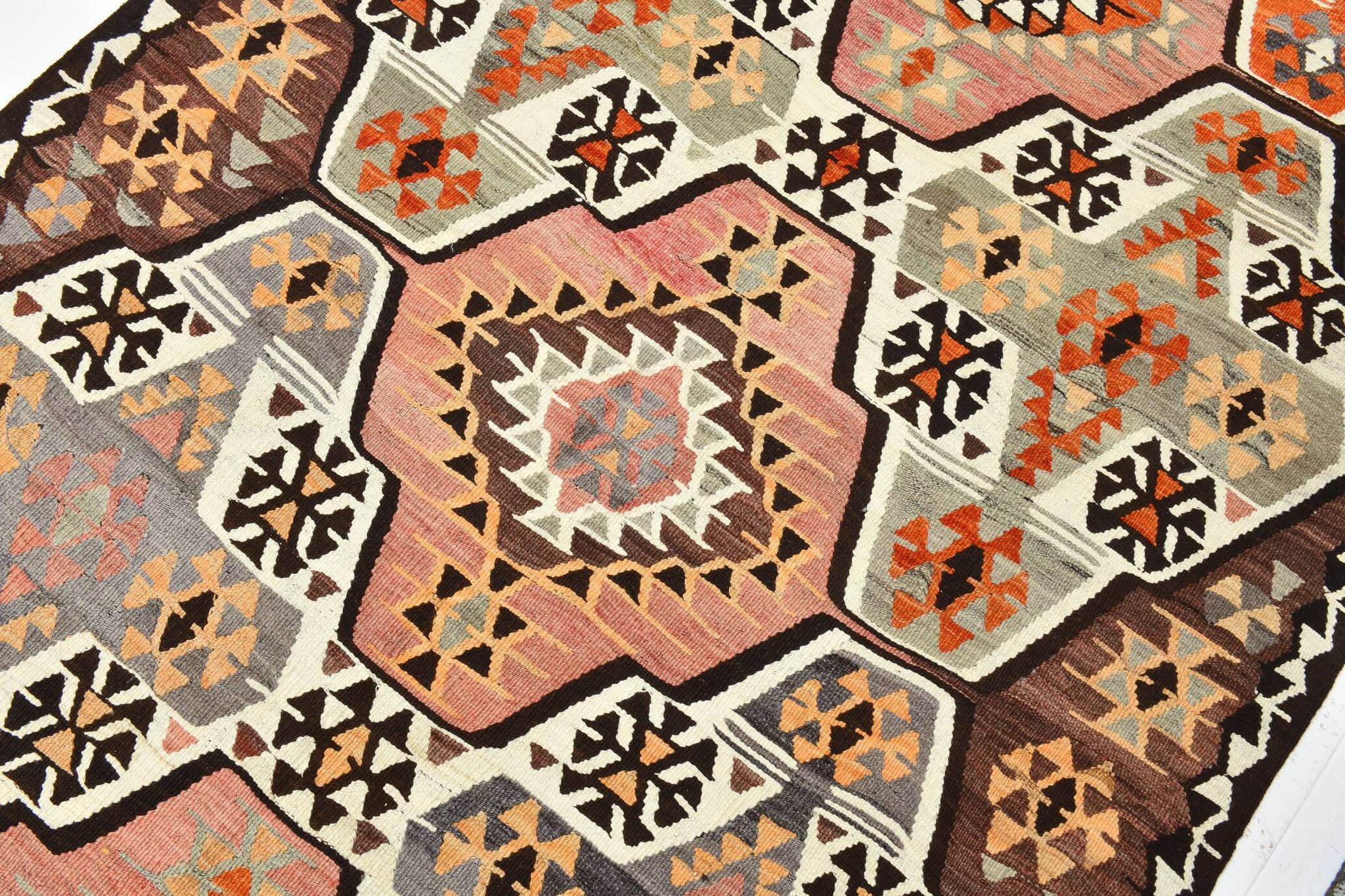 6x10 Kilim Grey & Brown Bohemian Area Kilim Rug, 171x306 Cm