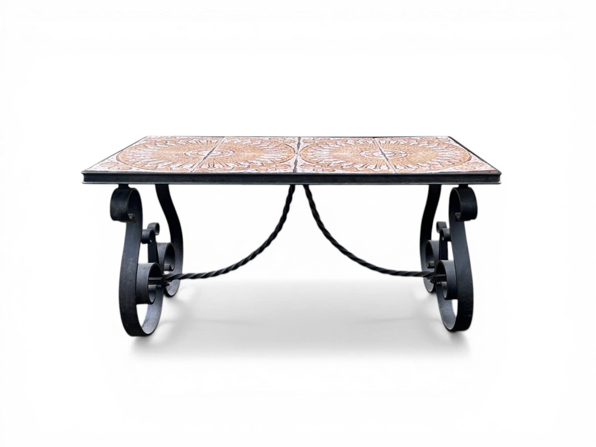 Vintage ceramic and wrought iron coffee table from around 1970.