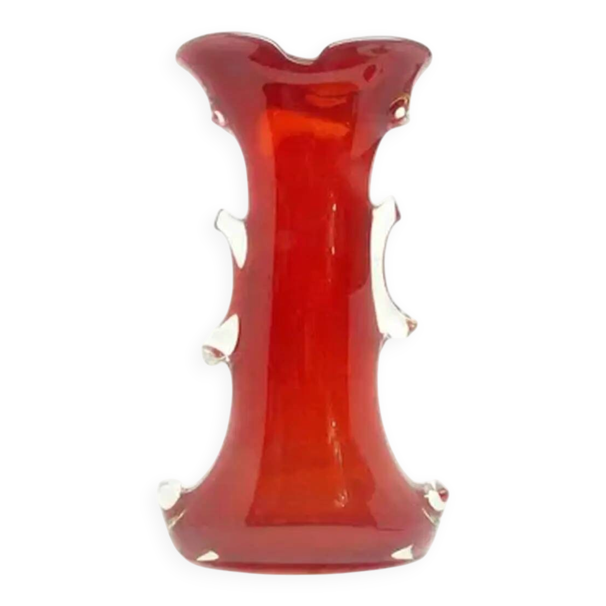 Shark fin vase, mid-century modern, red glass, Poland, 1970s