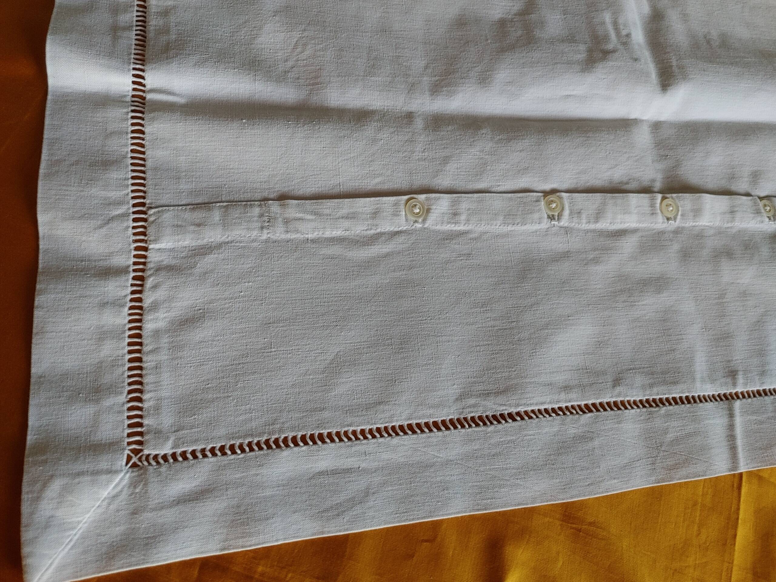 Pair of old linen & cotton pillowcases - AC monogram - never used