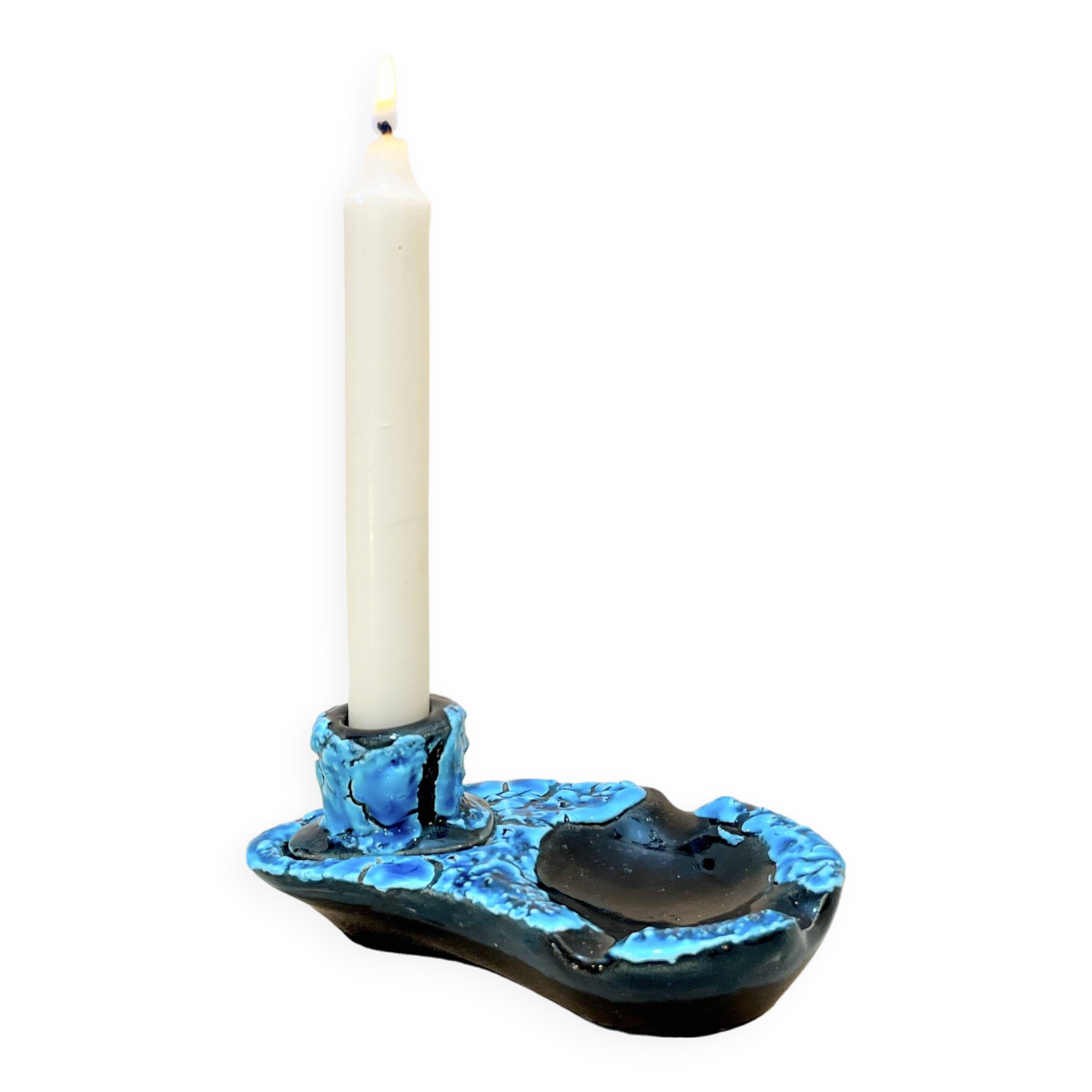 Candle holder ashtray blue fat lava glacier enamels cyclops ceramic pottery Annecy