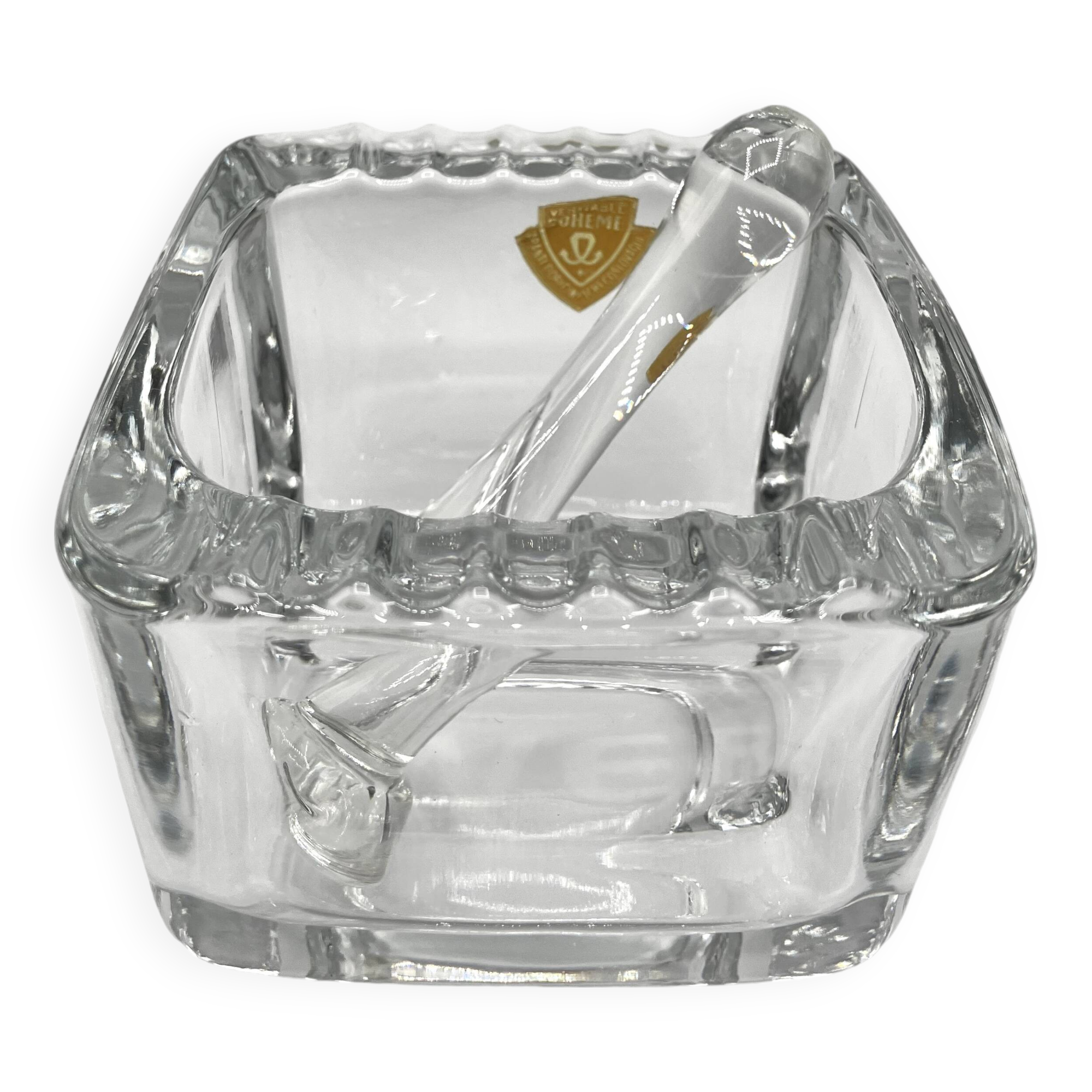 SKLO UNION Ashtray with pestle • 1960 • Czechoslovakia • Pressed glass