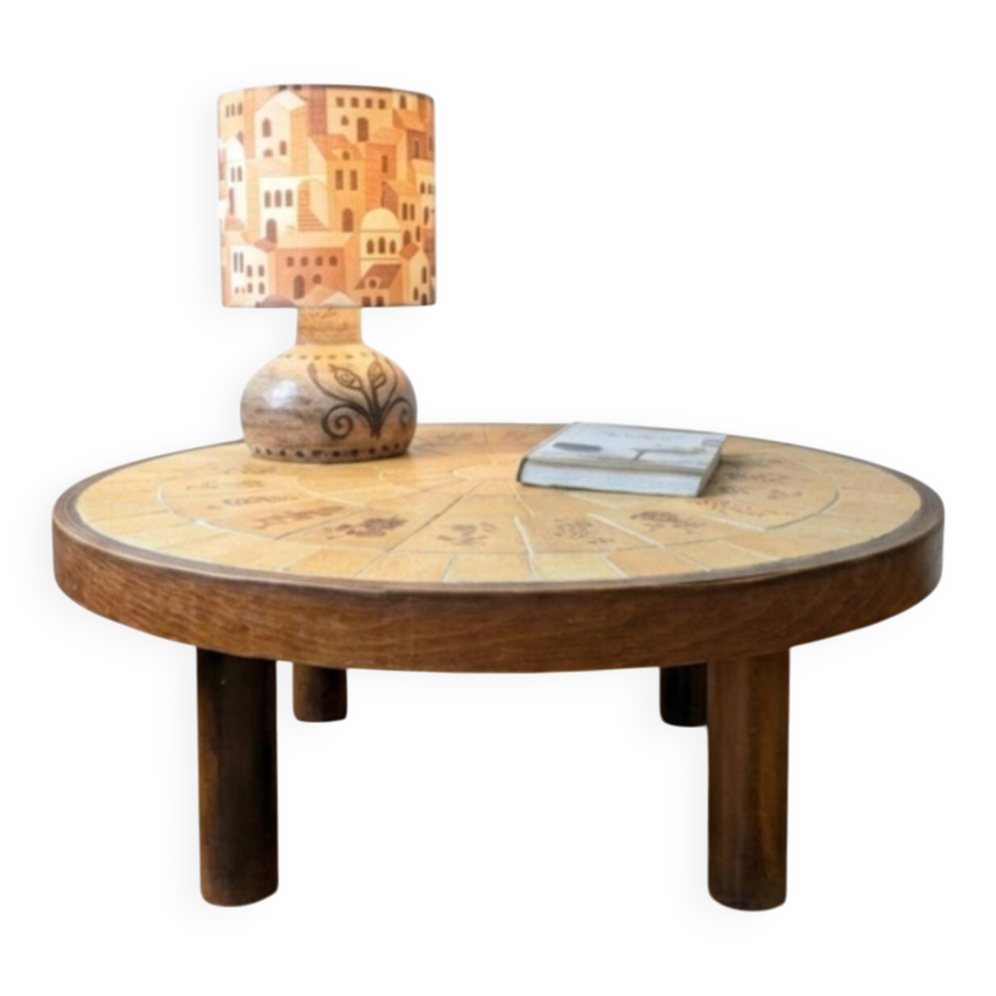 rare table basse ''ronde'' Vallauris par Raymonde Leduc.