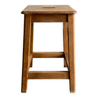 Tabouret pensionnat en chêne et plywood 1950