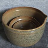 Three nesting pottery salad bowls in glazed stoneware