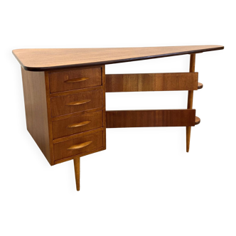 Mid-century triangular desk with drawers