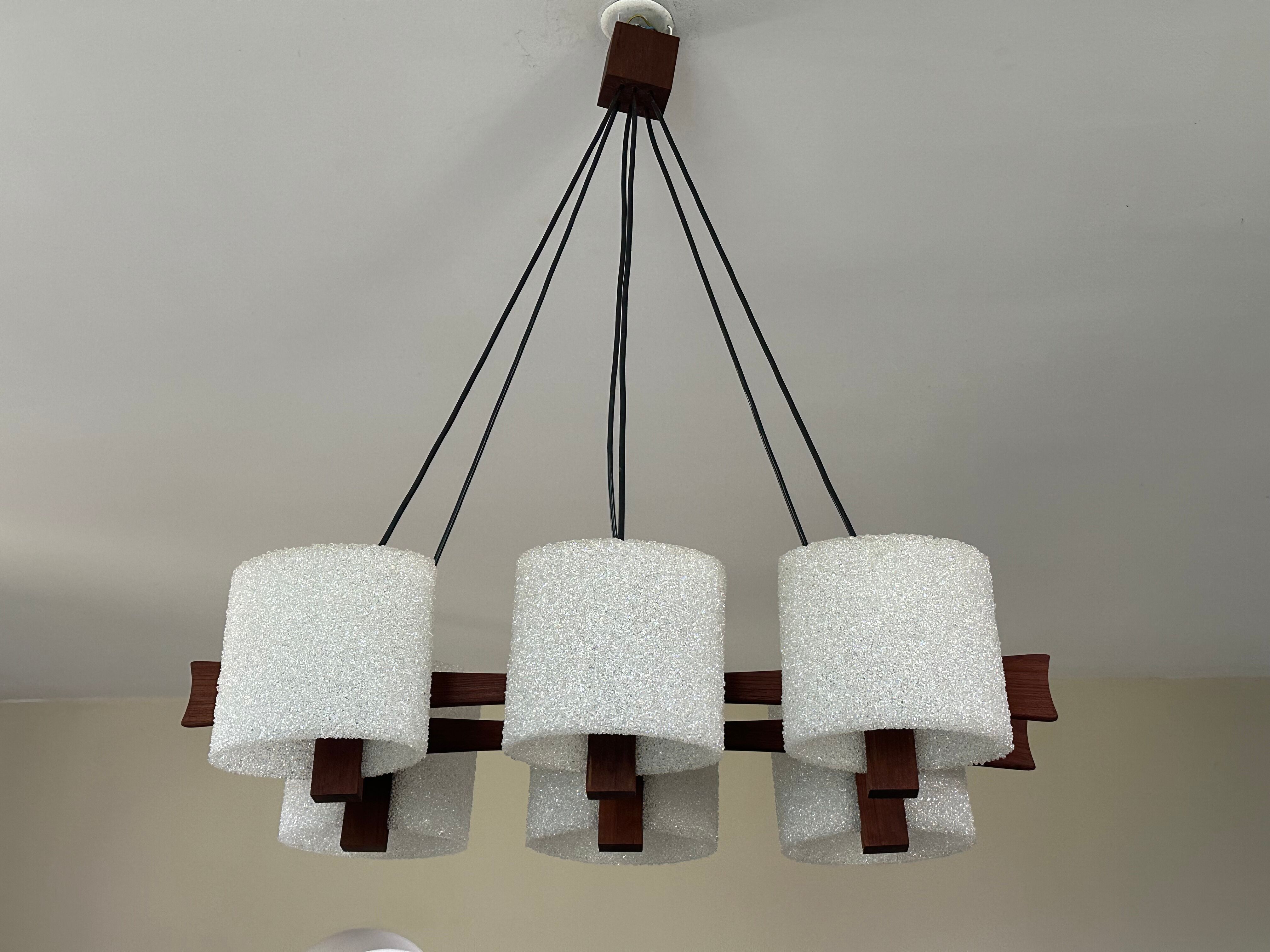 Teak chandelier and vintage design wall lamp 60 years