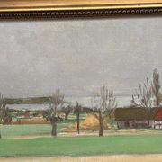 Original Swedish Oil on Panel – “Red Cottages” by Unknown Artist– Signed – Vintage & Framed – 48 × 40 cm (18.8" × 15.7")