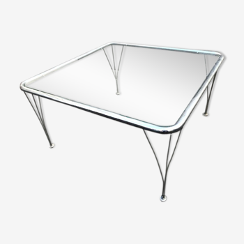 Table basse vintage métal et verre