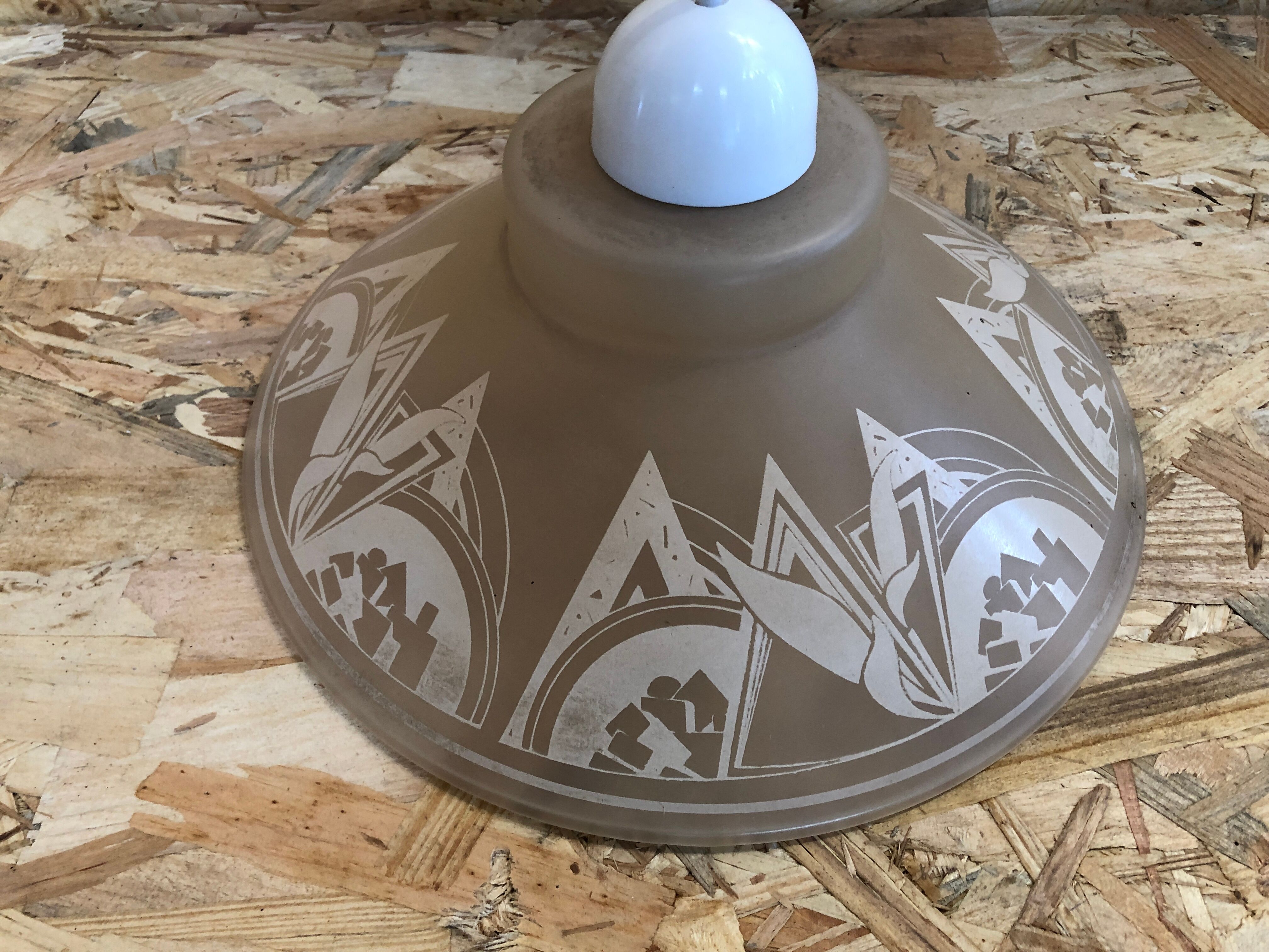 Old pair suspension vianne molded glass + decor + vintage white thread