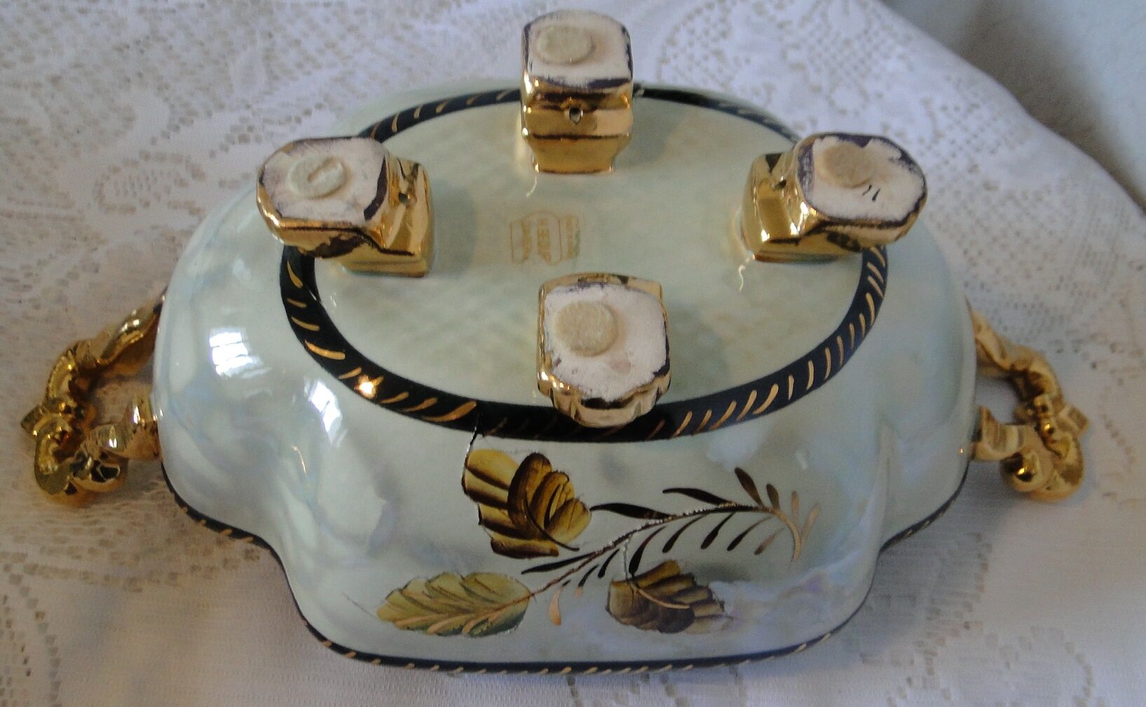 Vegetable soup tureen with old barbotine porcelain dish H.Becquet quarqueron