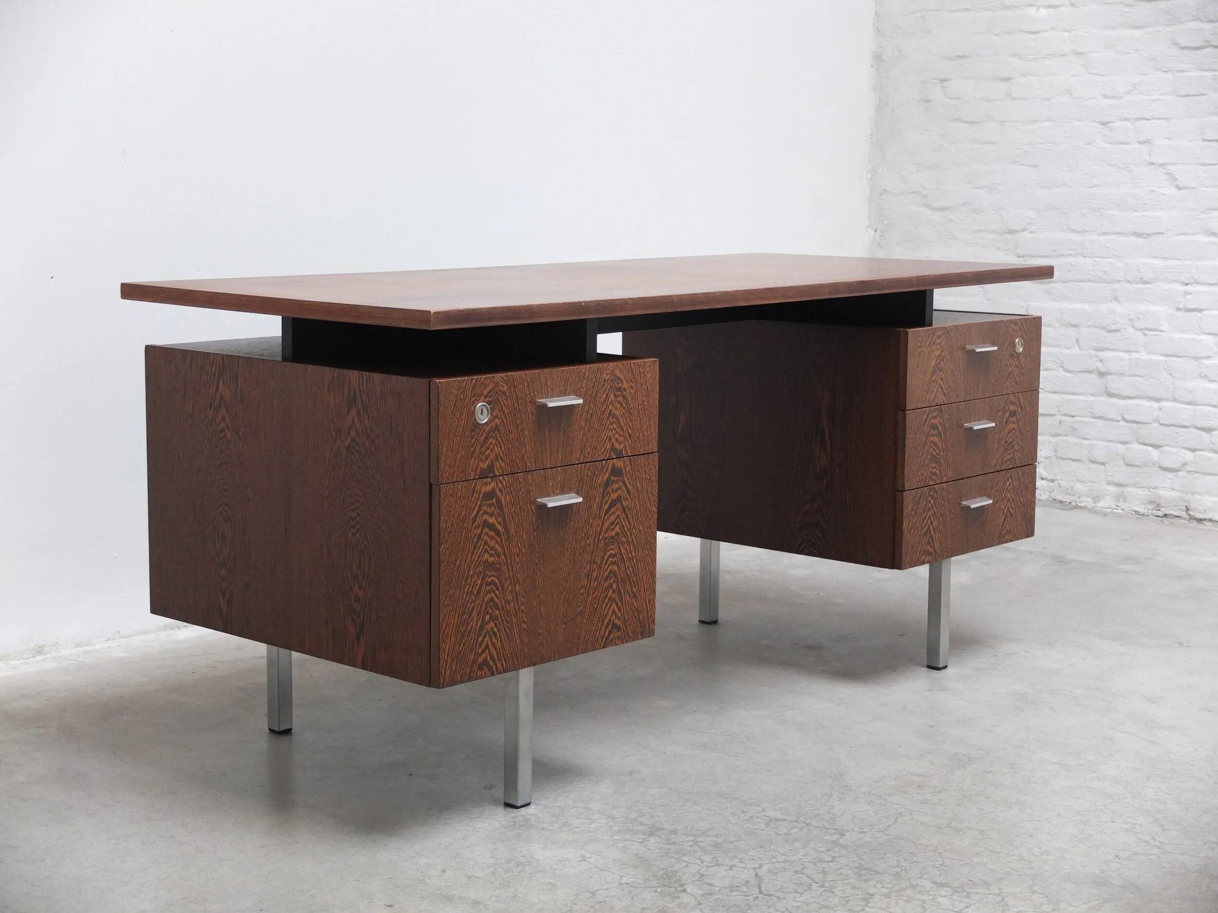 Freestanding modernist writing desk in wengé, 1960s
