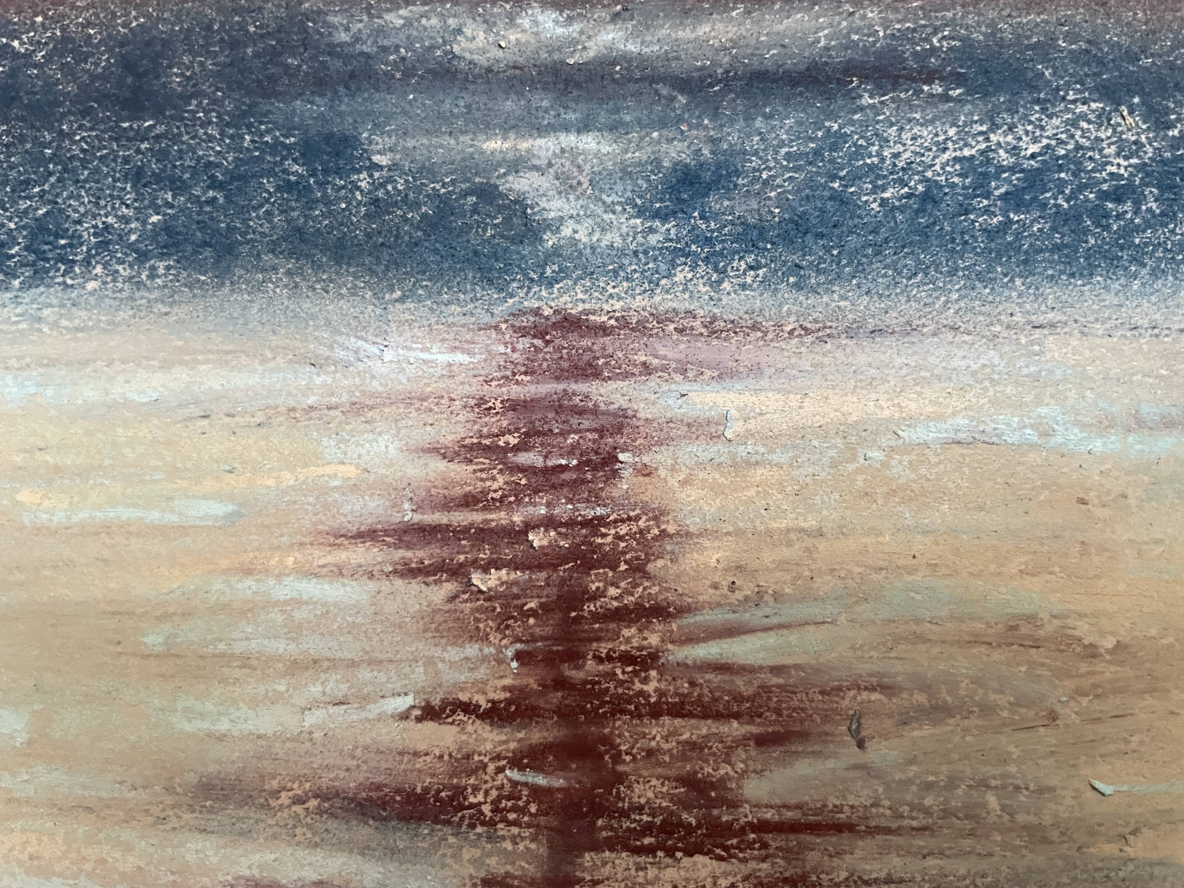 Signed pastel painting "sunset" Normandy