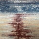 Signed pastel landscape painting "sunset" Normandy