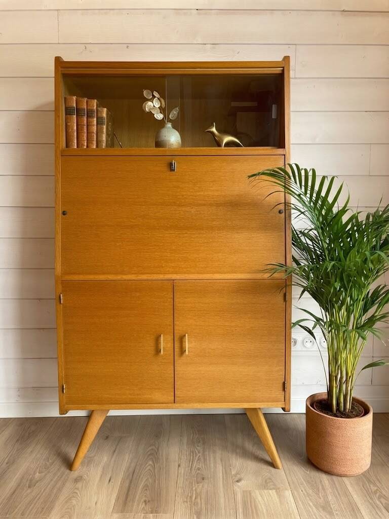 Vintage Scandinavian Secretary Desk 1960s - Oak Colour