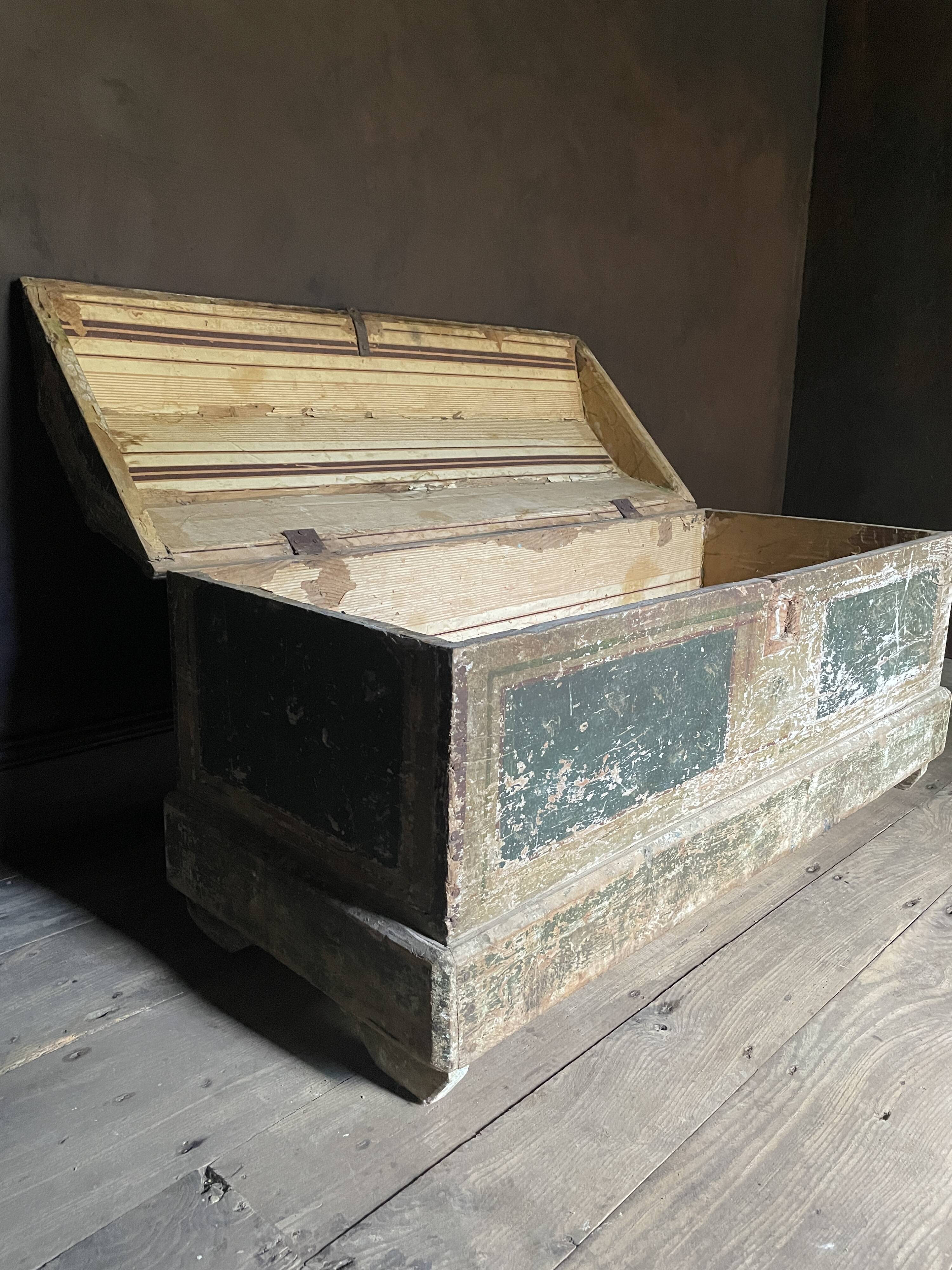Large Antique 19th Century Continental Painted Pine Blanket Chest | Antique