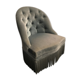 Fauteuil crapaud en velours bleu capitonné napoleon
