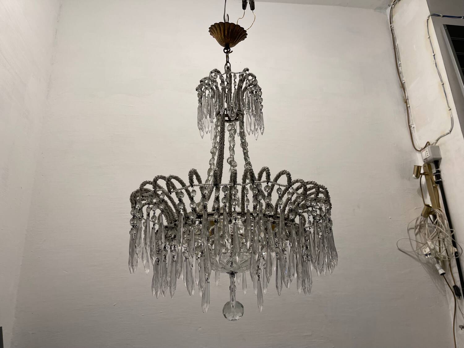 Crystal Beaded White Chandelier 1960’s