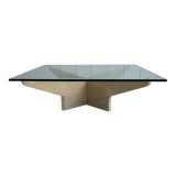 table basse en verre et travertin par Claude Berraldacci