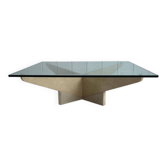 glass and travertine coffee table by Claude Berraldacci