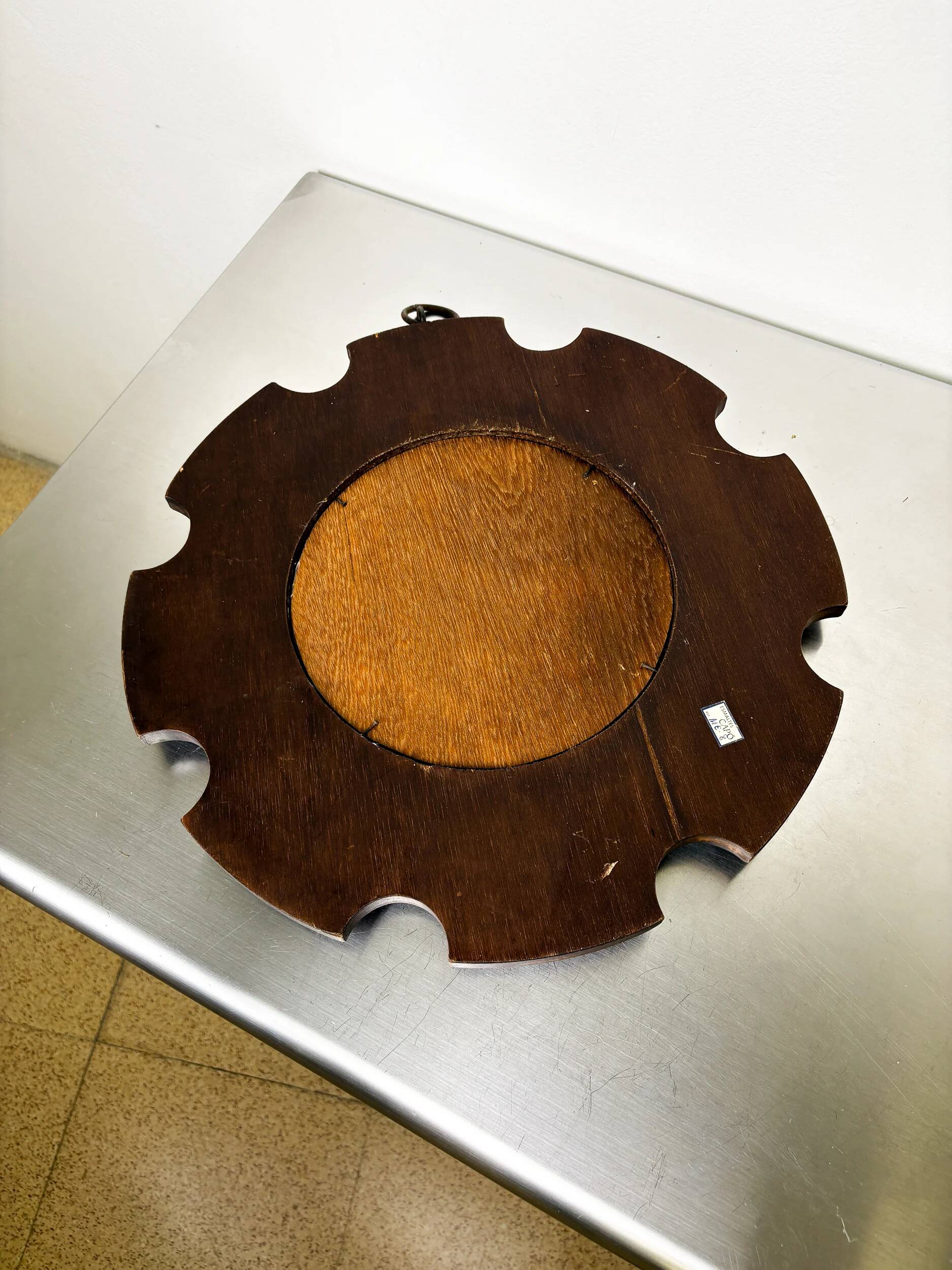 Modernist wood and enamel mirror by J. Capo Esmaltes, Spain, 1970s