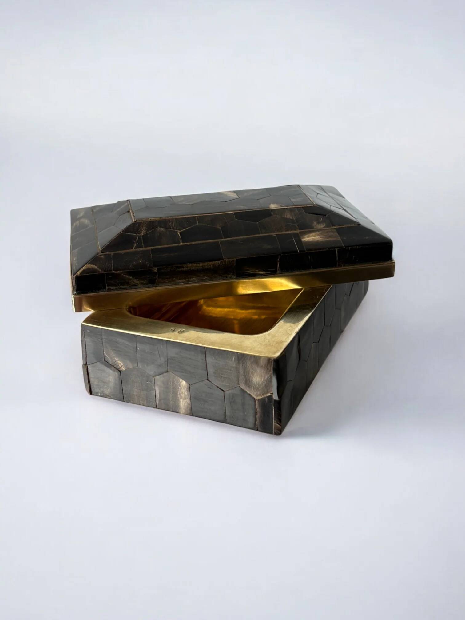 Tessellated faux tortoiseshell & brass jewellery box, Italy, 1970s