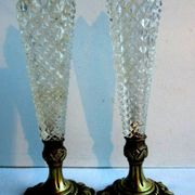 Duo of crystal vases Baccarat Le Creusot, carnation holder, bronze foot