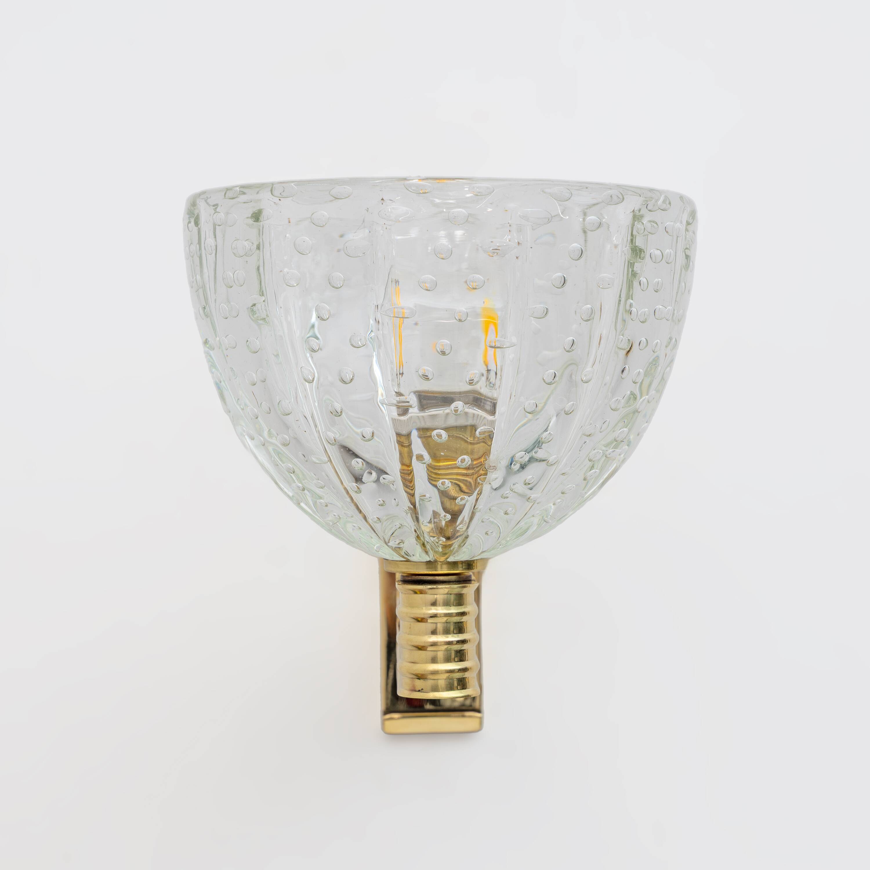 Attributed to Seguso Art Dèco Brass and "Pelugoso" Murano Glass Sconces, Pa