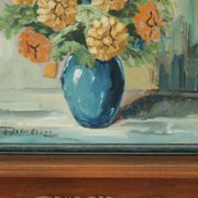 Original vintage oil painting on panel "Flowers in a vase"