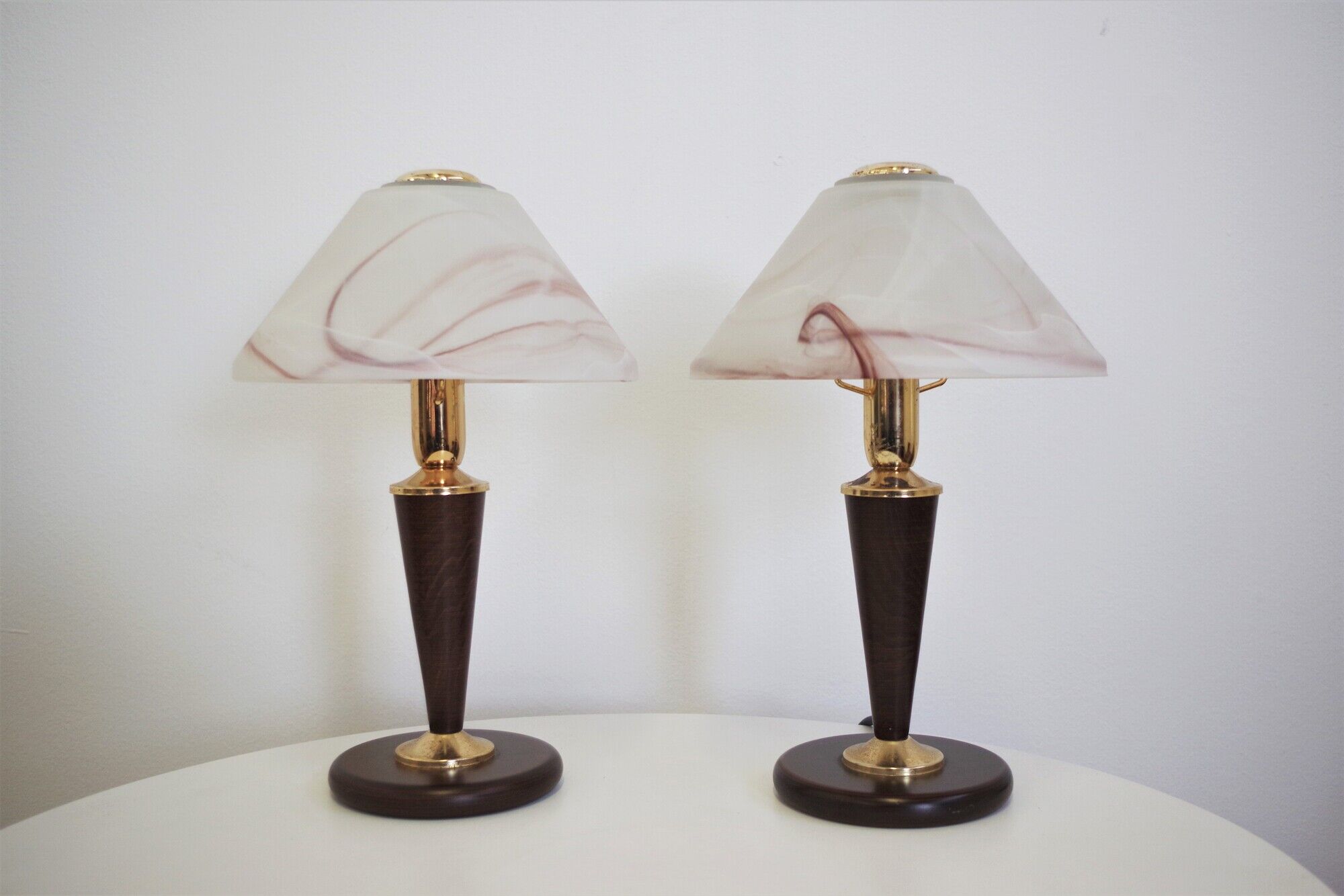 Mushroom table lamps in Murano glass and wooden base, 1970