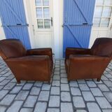Pair of leather club chairs 30/40s