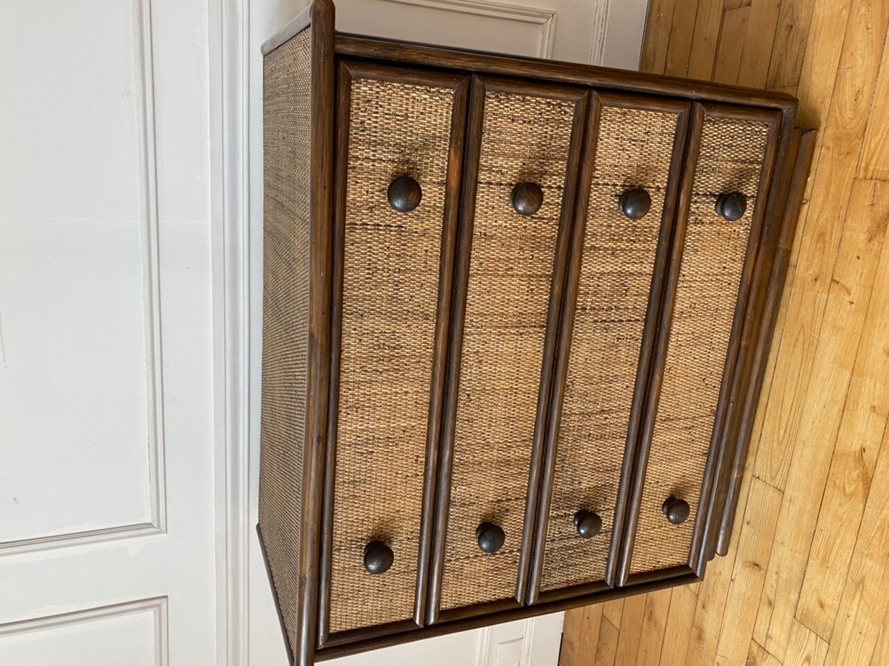 Rattan chest of drawers, Maugrion 1960