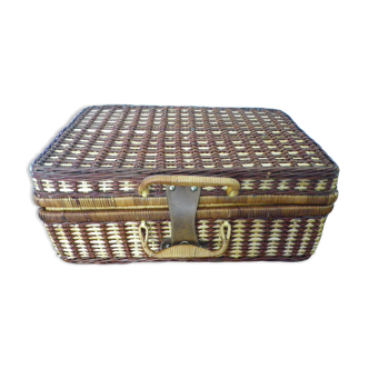 Picnic suitcase, braided wicker, 2 handles, leather closure