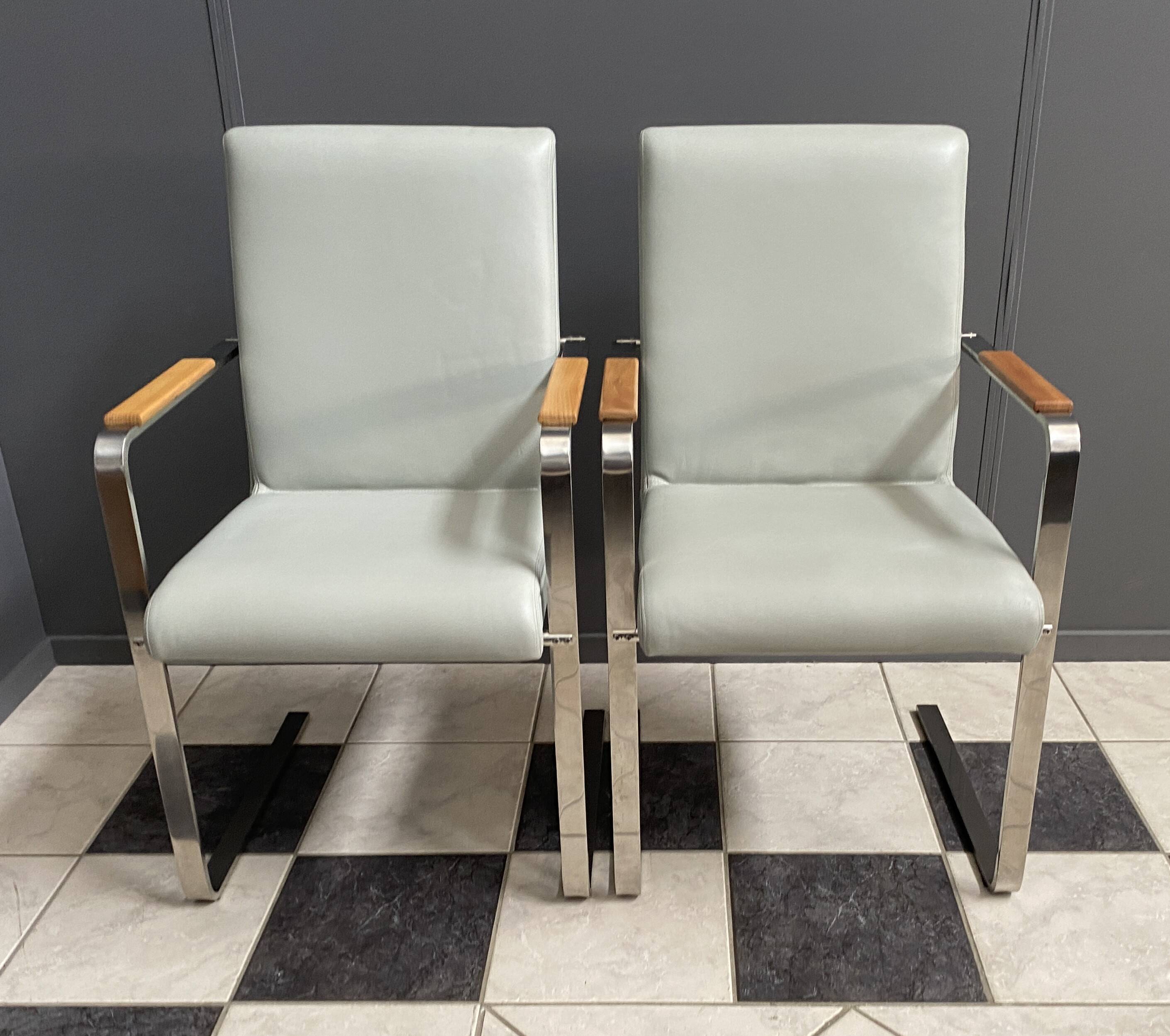 Unique Chrome and grey leather chairs made on demand 1980s