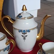 Antique Limoges porcelain coffee/tea service – 14 pieces with blue rose decoration.