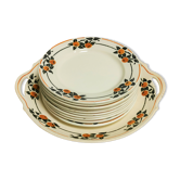 Service Dish and dessert plates in Faience Badonviller décor Madeleine