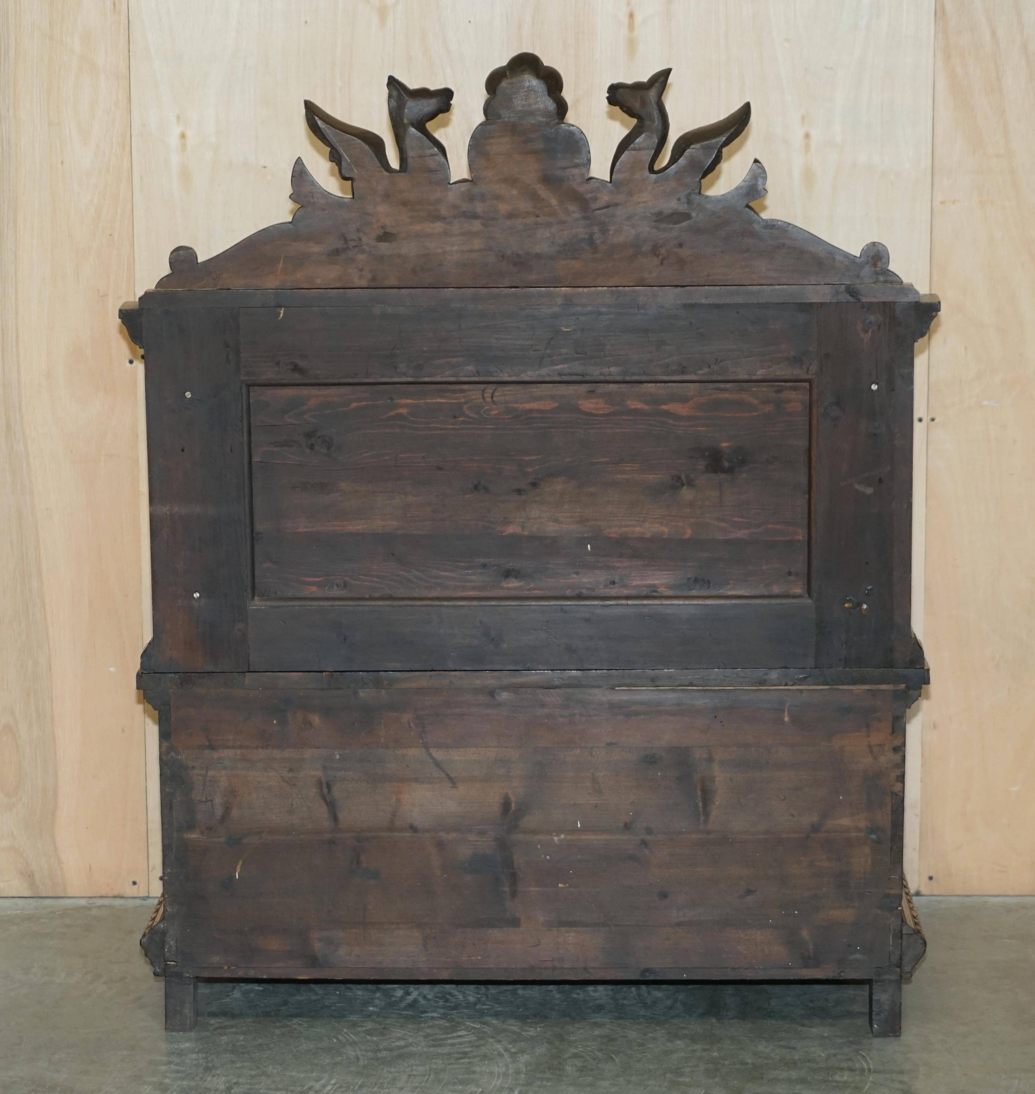 Banc Monks Antique Sculpté Lion Griffon 1860 avec Rangement