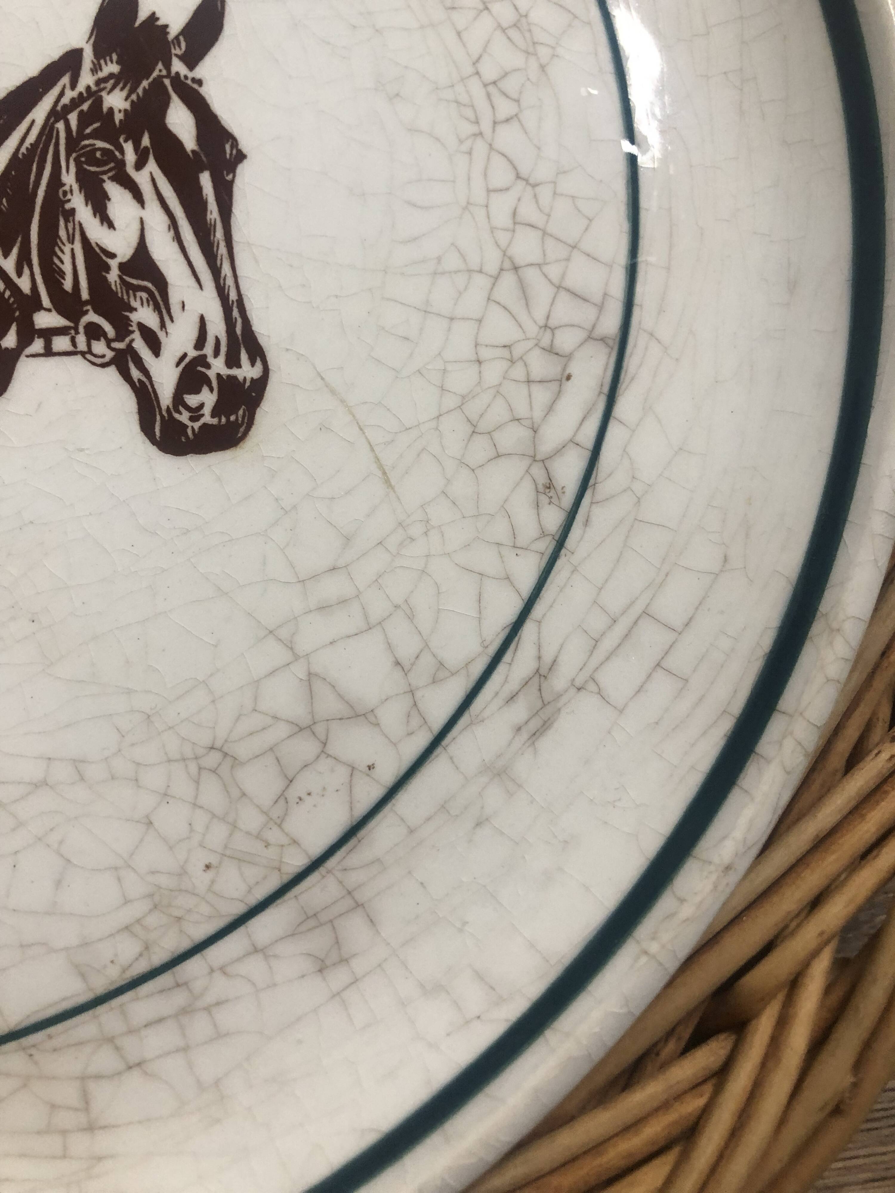 Vintage earthenware horses serving dish by Gien Nordez et Cie Cherbourg