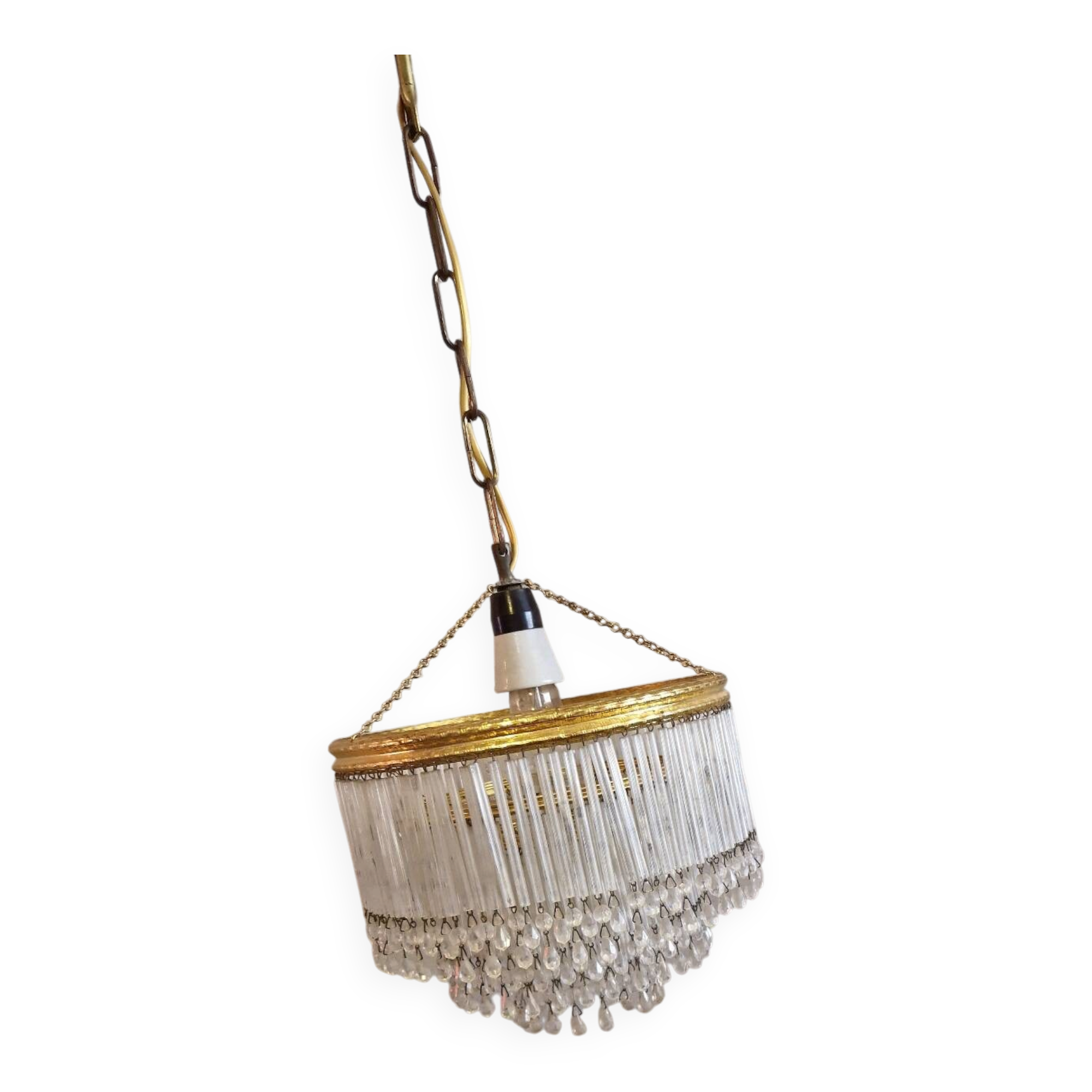 Crystal and brass cascade pendant chandelier