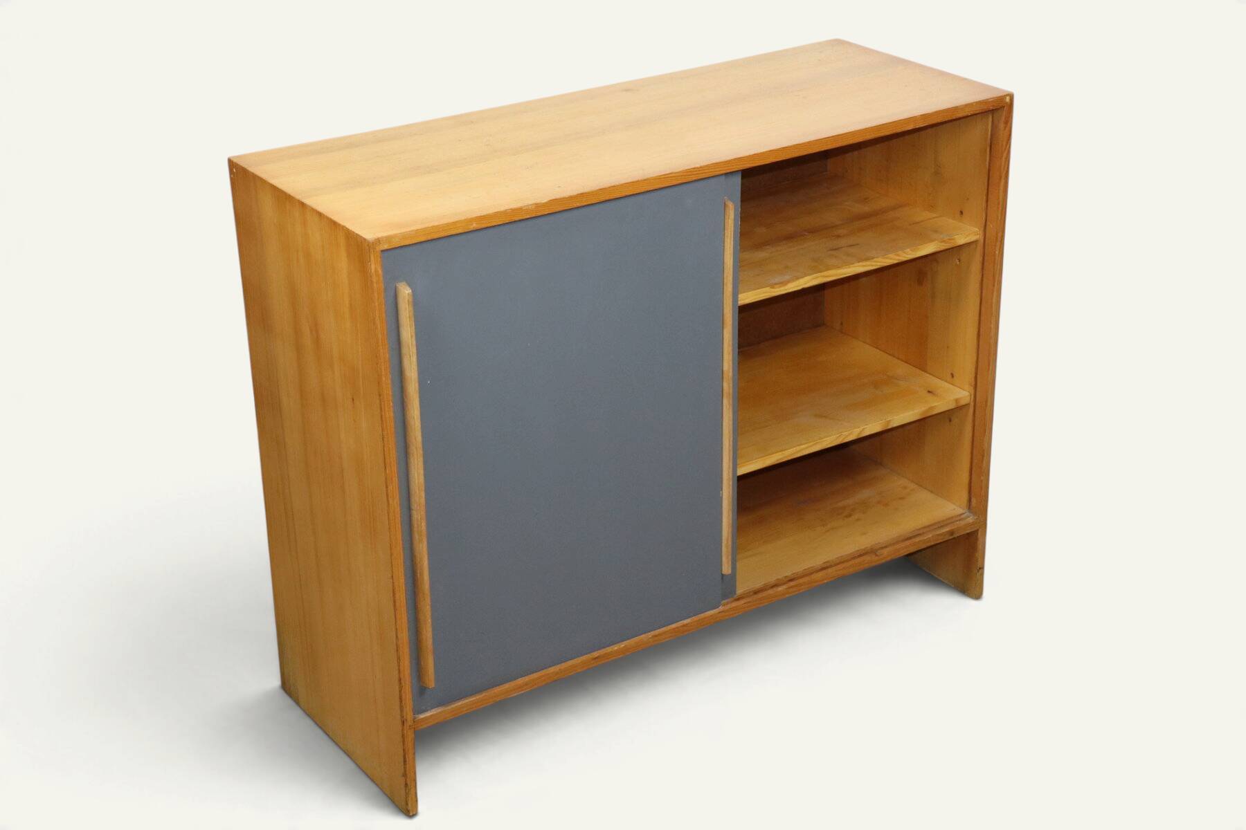 Vintage wooden sideboard with sliding doors – 1960s