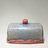 Blue and pink butter maker in ceramic