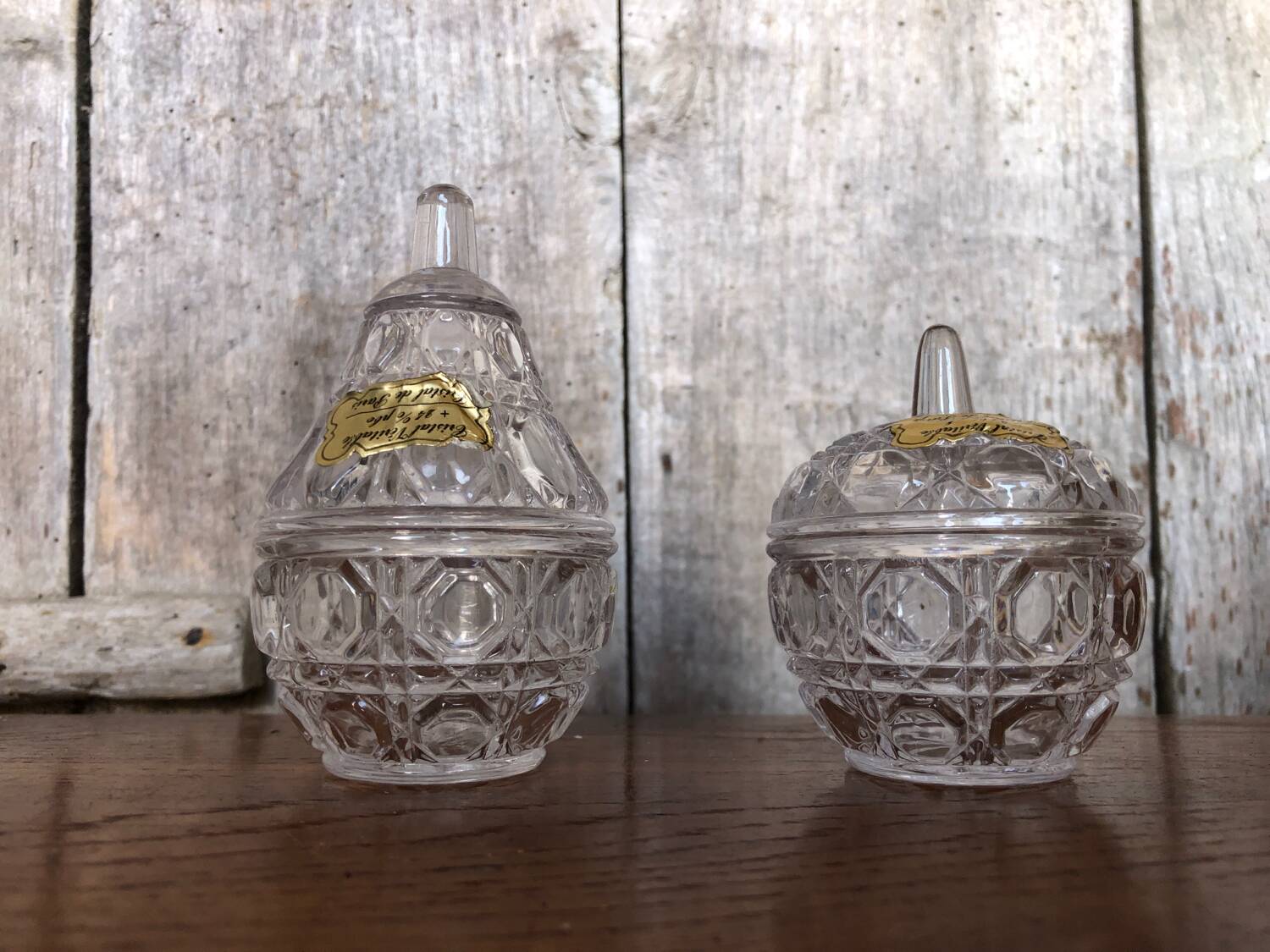 Paire ancienne bonbonnière cristal de paris pomme & poire vintage