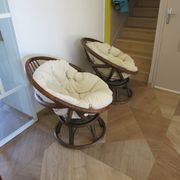 Vintage set of 2 swivel chairs in bamboo and rattan - Papasan shape
