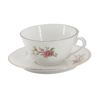 Ancienne tasse et sous tasse en porcelaine de Chauvigny
