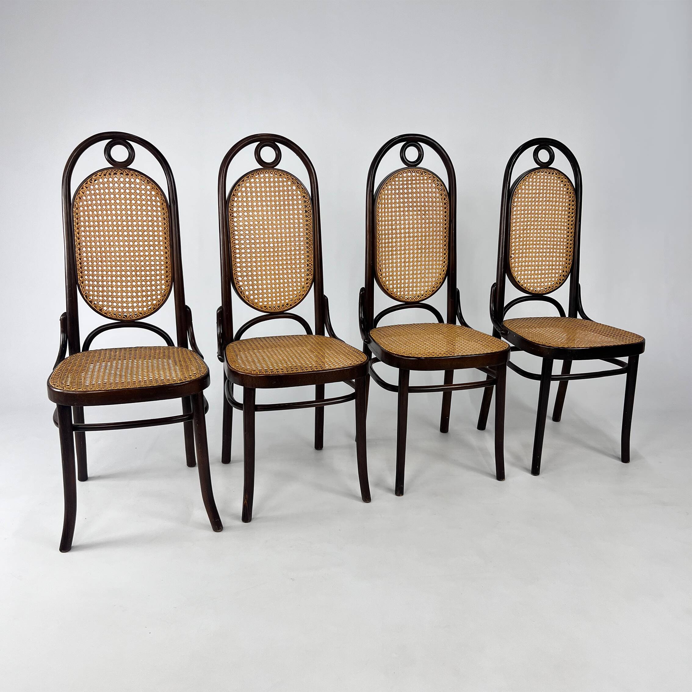 Set of 4 Radomsko Bentwood and Cane Dining Chairs, 1950s