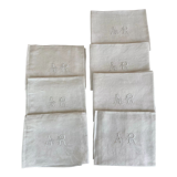 7 serviettes de table  anciennes en damassé à décor cheval monogramme AR - Linge french antique